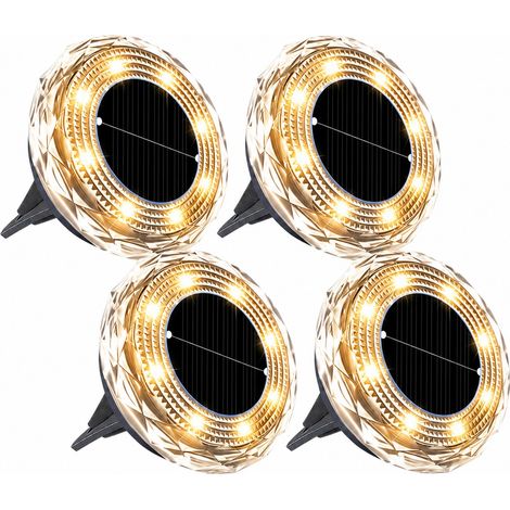 Lot de 4 spots LED encastrables solaires pour jardin, lumière du jour et blanc chaud, étanchéité IP65 (1/5)