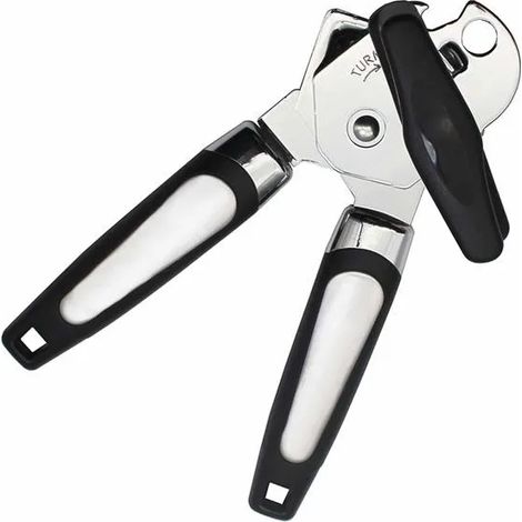 ®RisingFF Ouvre-boîte manuel en acier inoxydable, avec grand bouton rotatif et lame tranchante, ouvre-bocal/bouteille/boîte (1/3)