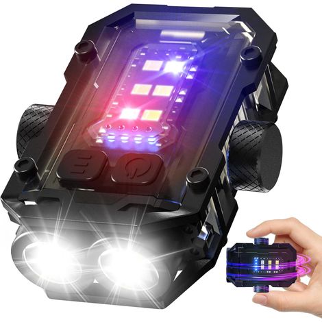 Mini Torche LED Rotative Rechargeable 1000 Lumens,Lampe de Poche avec Clip et Porte-Clés,Feu Rouge et Bleu pour Camping et Randonnée (1/5)
