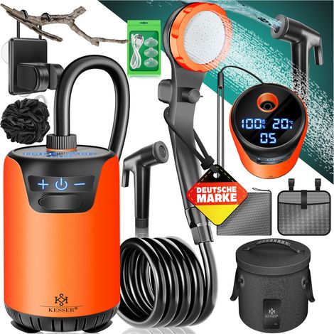 KESSER® Campingdusche mit Pumpe & Akku 8000 mAh, Duschkopf, 2 m Schlauch (1/5)