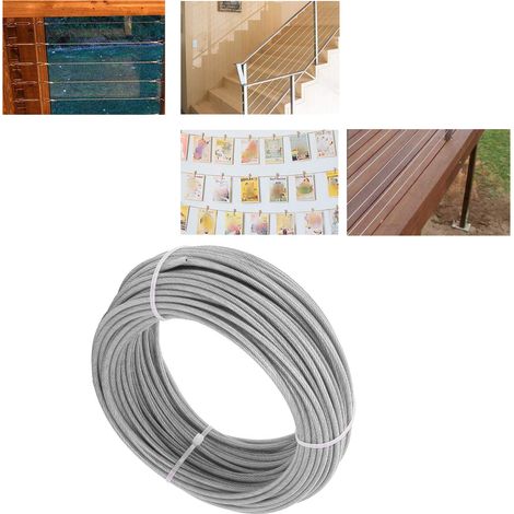 100 Fuß langes, 3 mm dickes, kunststoffbeschichtetes, transparentes Stahlseil-Set für Außenzäune, Sonnensegel, Wäscheleinen, Blumenkörbe, Schrauben, Klemmen. (1/5)