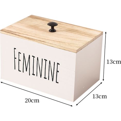 Boîte de rangement compartimentée en bois massif avec couvercle — Blanc  Dimensions : 20 x 13 x 13 cm