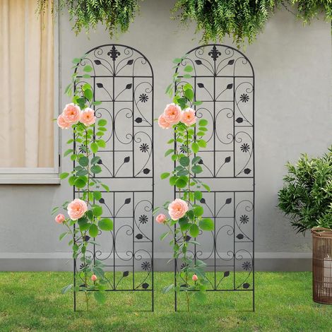2er-Pack Rankgitter, Garten Spalier Rankhilfe für Kletterpflanzen, Gartenzaun zum Stecken, Geeignet zur Unterstützung von Kletterpflanzen im Freien wie Gemüse, Blumen (Schwarz) (1/5)