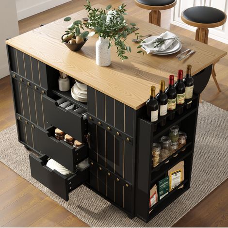 Mueble cocina con isla abatible y almacenaje alto negro OKMYHOME (1/5)