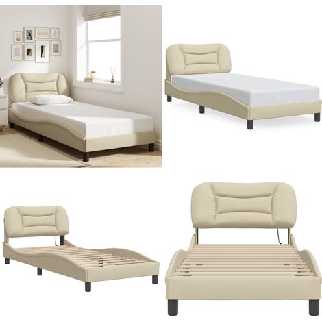 Bettgestell ohne Matratze "Hvar" Creme 80x200 cm Stoff - Kopfteilkissen - Matratze (1/5)