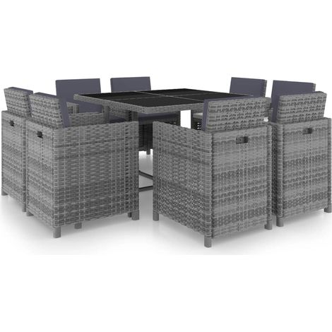 vidaXL Salon de jardin 9 pcs avec coussins Résine tressée Anthracite