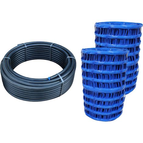 Lot de 50ml TUBE PEHD BANDE BLEU NF-PN25 Ø20x3,0 et 2 grillages avertisseur NF bleu eau potable 25mx30cm (1/5)