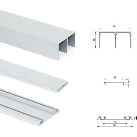 Emuca Kit di ferramenta per armadio a 2 porte scorrevoli e chiusura ammortizzata Placard 81, profilo Wave, spessore 18 mm, pannelli non inclusi, Anodizzato opaco (1/5)