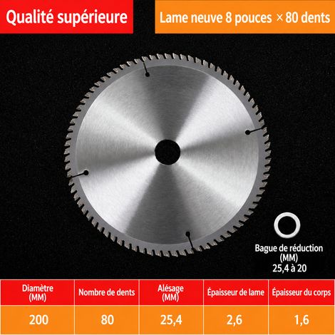 Lame de Scie Circulaire Bois qualité standard 8 pouces 80 dents diamètre 200 mm 1 kg – Livraison gratuite