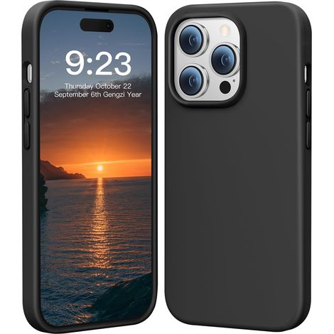FUNDA DE SILICONA PARA APPLE IPHONE 14 PRO NEGRA CON FORRO DE MICROFIBRA (1/5)
