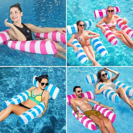 Hamaca flotante inflable de 2 piezas con bomba de aire - Silla flotante inflable 4 en 1 para adultos - Juguete para piscina y playa