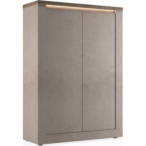 Buffet alto SASHA – 2 porte con 3 scaffali e LED – Bronzo e piano in legno Mercurio