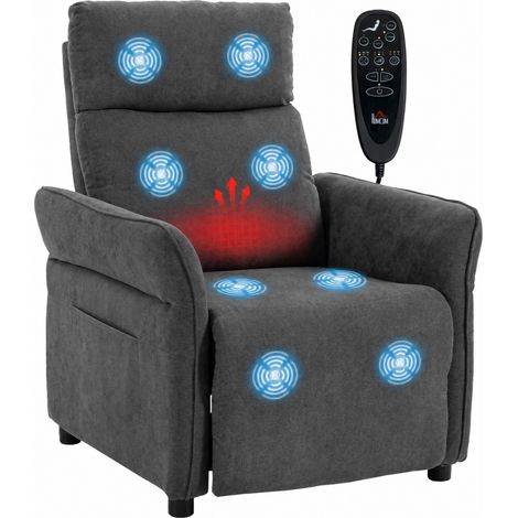 HOMCOM sillón de masaje reclinable manual, calor lumbar, mando, reposapiés, 8 zonas masaje, reposabrazos ajustables, asiento muelles, bolsillos, gris (1/5)