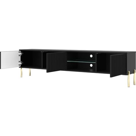 Mobile Porta Televisore Con 3 Ante A Doghe Verticali Vano Centrale Con Passacavi Struttura In Melaminico Per Soggiorno Salotto Moderno 175 X 31 X 47 Cm Nero (1/5)