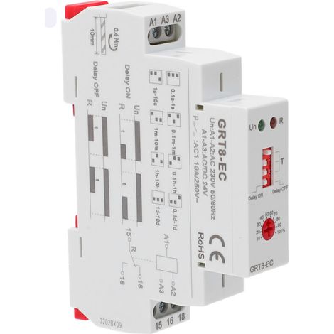 Relè temporizzato a doppia funzione con indicatore LED, AC230V o AC/DC24V, interruttore relè temporizzato multifunzionale e manuale utente.