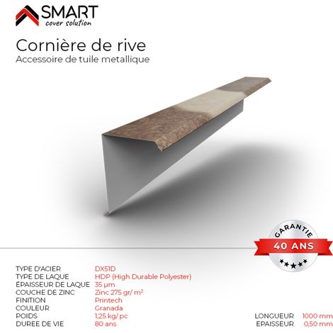 Cornière de rive - bac acier - tôle de couverture - Toiture -  Coloris Spanish Roof Granada L=1m, épaisseur 0.50mm (1/2)