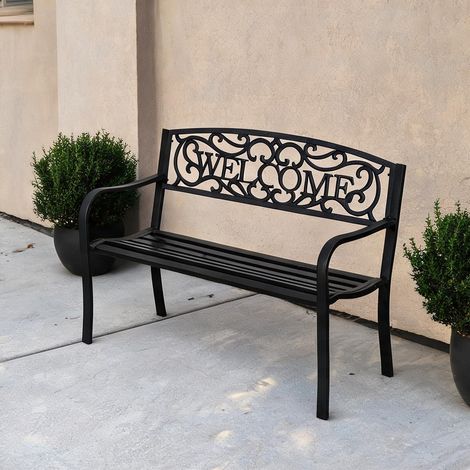 Banc de jardin 2 places en métal avec dossier ajouré en fer (1/5)