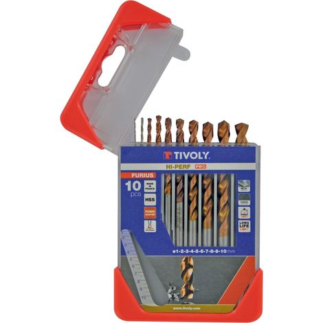 Coffret 10 Forets HSS Taillé Meulé Cylindrique Court, Pointe en Croix, Contient Ø 1 à 10 mm (1/5)