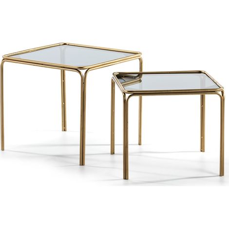 Table d'appoint carrée verre fumé et métal doré Diras - Lot de 2 (1/4)