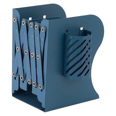 Serre-Livres Réglable en Métal, Décoratif Réglable en Métal Livre en Métal Étagère Organisateur Serre-Livres avec Porte-Stylo,Bleu (1/5)