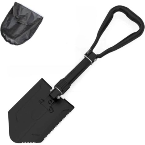 Pala pieghevole da 1 pezzo con piccone - Strumento di trincea in acciaio al carbonio per impieghi gravosi, per fuoristrada, campeggio, giardinaggio, spiaggia, scavo di terra, sabbia, fango e neve (ner (1/5)