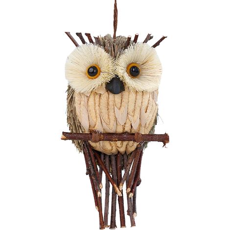 Décor mural champêtre hibou en fibres naturelles pour mariage et maison rustique artisanat français