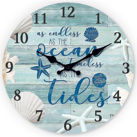 CCYKXA Geräuschlose maritime Wanduhr 25 cm – Ozean-Design mit Muscheln und Seesternen – Dekoration für Küche, Wohnzimmer, Schlafzimmer, Badezimmer