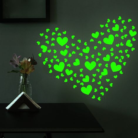 Pack de 2 feuilles d'autocollants phosphorescents en forme de cœur (1/5)