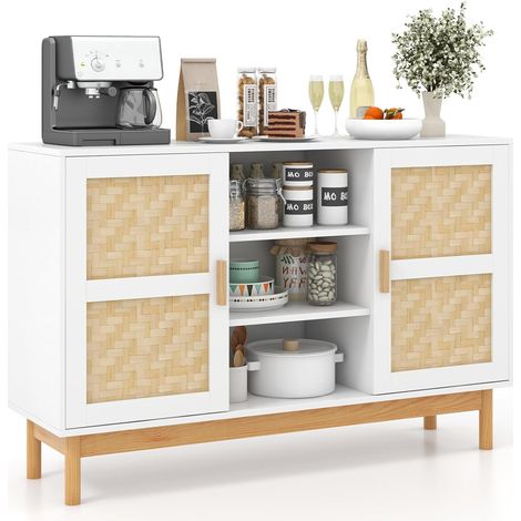 Goplus – Buffet de rangement en bois d'ingénierie et bambou – 3 étagères ouvertes et 2 armoires latérales – Dimensions 120x35x78 cm – Pour salle à manger ou salon (1/5)
