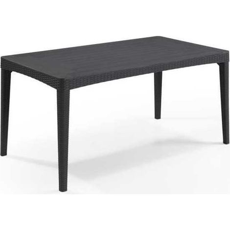 Keter – Table de jardin ronde 6 personnes Girona – Imitation résine tressée – Plateau lattes bois – 160 x 90 x 74 cm – Armature imitation rotin (1/3)