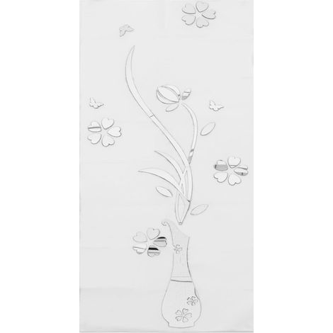 Sticker Mural Autocollant Sécurisé Miroir à Fleurs en Acrylique Argenté Délicate pour Décoration Murale Chambre et Salon (1/5)