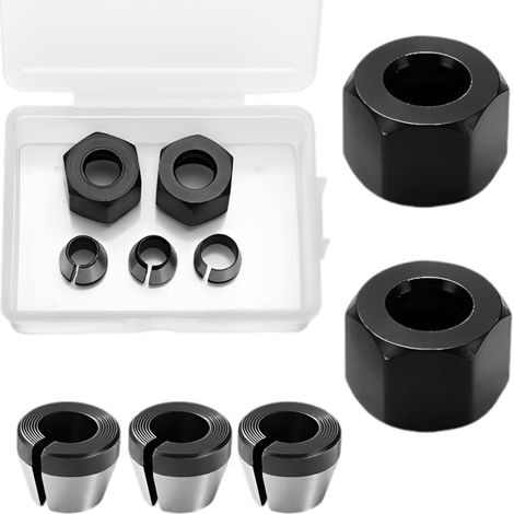 6pcs 6mm 6.35mm 8mm Router Clamp Adapter with 2 Nuts, High Precision Wood Milling Chuck Conversion Head Compatible with Engraving Machine and Flush (1/5)