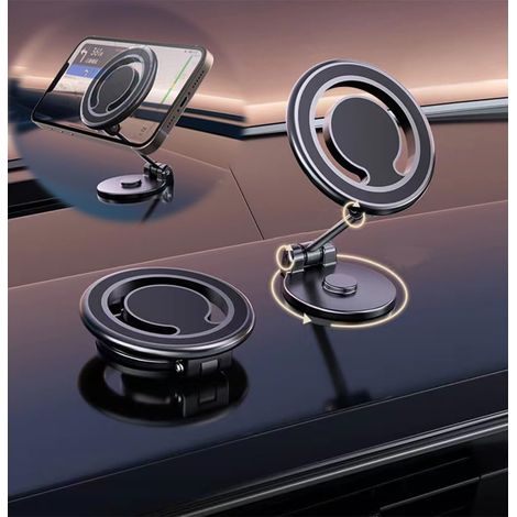 Support magnétique pour téléphone de voiture, pliable, rotatif à 360°, compatible avec iPhone et autres smartphones. (1/5)