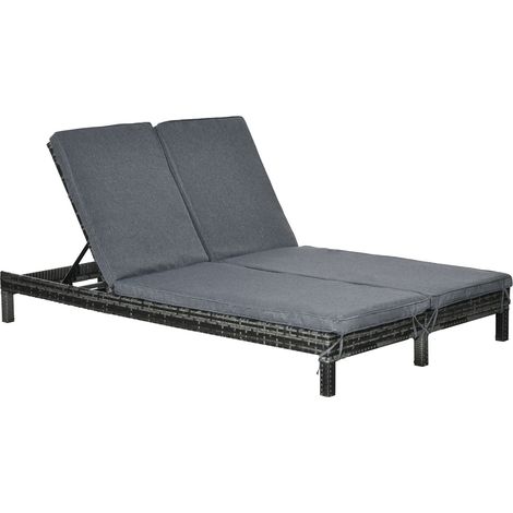 Polyrattan Doppelliege Sonnenliege Gartenliege Für 2 Personen Relaxliege Luxus Lounge 5-Stufige Rückenlehne Metall Pe Rattan 196X120X28Cm