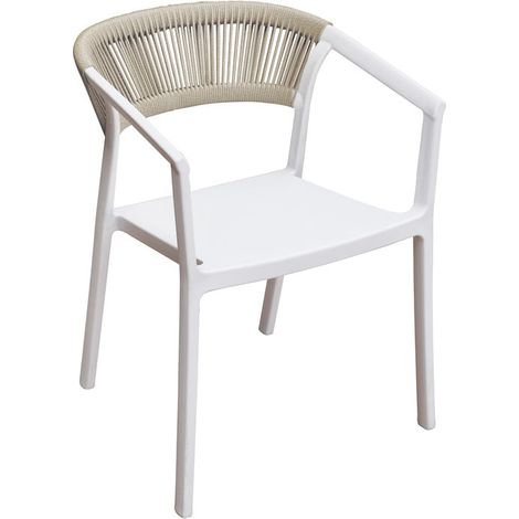 Moia Greenwood Poltrona Sedia Lione in Polipropilene Bianco con Corda Paglia – Sedia Outdoor Impilabile Resistente UV (1/5)