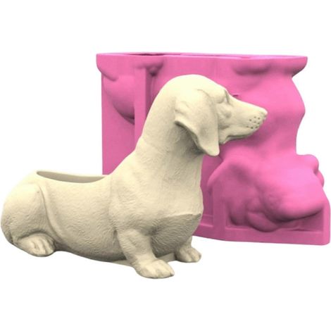 Moule en silicone multi-usages en forme de chien pour pots de fleurs, vases en résine époxy, cache-pots pour plantes grasses et porte-stylos (multicolore) (1/4)