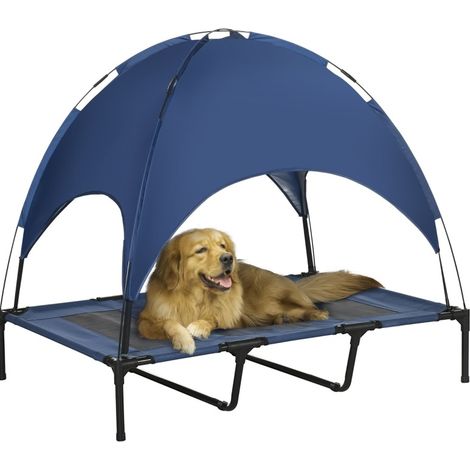 Cuccia per cani da esterno con tettuccio, pieghevole, 122 x 92 x 108 cm, blu scuro (1/4)