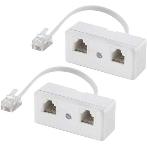Répartiteurs téléphoniques bidirectionnels, câble RJ11 6P4C adaptateur mural téléphonique et séparateur, convertisseur mâle vers 2 femelles pour ligne fixe (blanc, lot de 2)