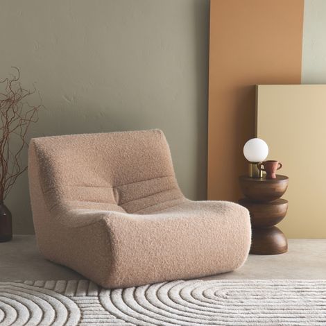Chauffeuse tissu effet alpaca 1 place. beige. style contemporain. L 91 x P 105 x H 72cm (1/4)