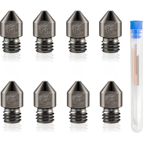 8 Düsen für 3D-Drucker 0,4 mm MK8 M6 Stahl Makerbot Creality Ender + Reiniger (1/5)