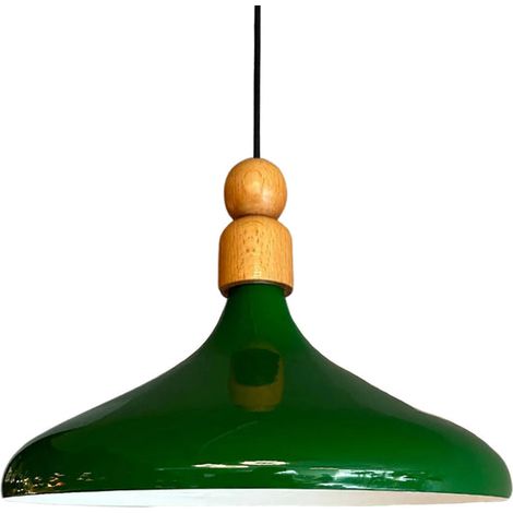 Schlichte Grün Pendelleuchte aus Holz mit Kopfteil - Vintage-Kronleuchter E27 Ø35 cm für Wohnzimmer, Schlafzimmer Oder Esszimmer