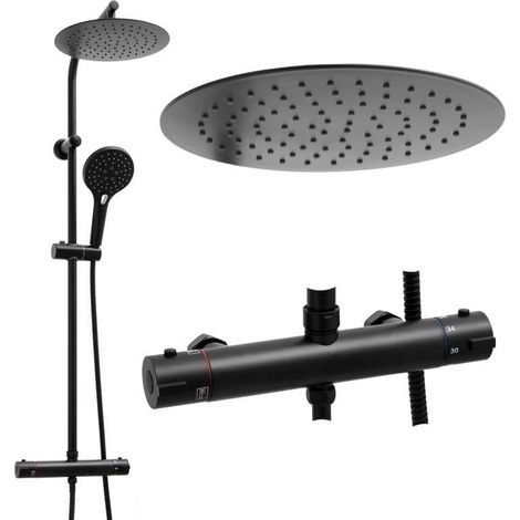 Set de ducha - con grifo termostático y - Ducha lluvia - Negro (1/5)