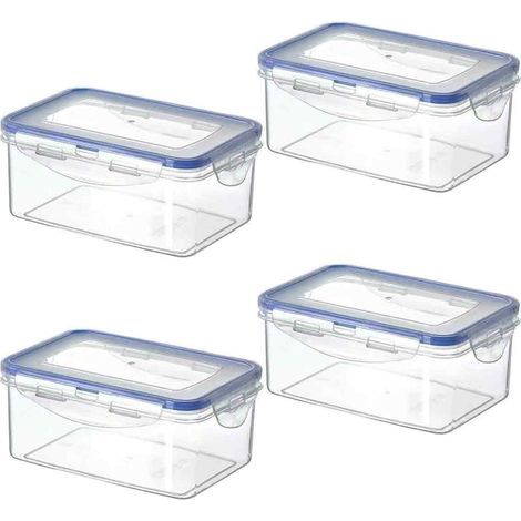 Ensemble de 6 boîtes plastique de 1 L avec fermeture 4 clics, étanches, pour congeler, chauffer, stocker (1/5)