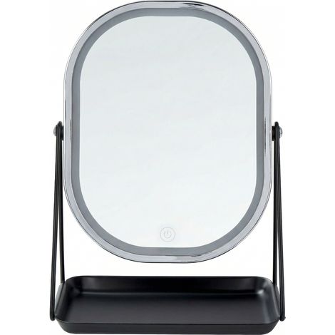 Espejo de maquillaje LED de metal plateado negro 20 x 32 cm tocador Dordogne