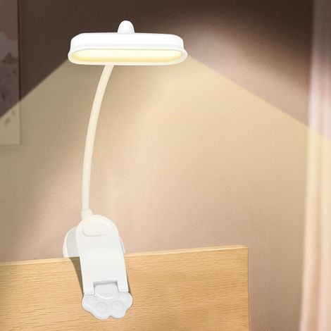Lámpara de lectura con pinza de 16 LED, recargable, con protección ocular, 3 colores, pinza de 360°, ligera y portátil, perfecta para amantes de la lectura, para usar en la cama, el escritorio o de vi