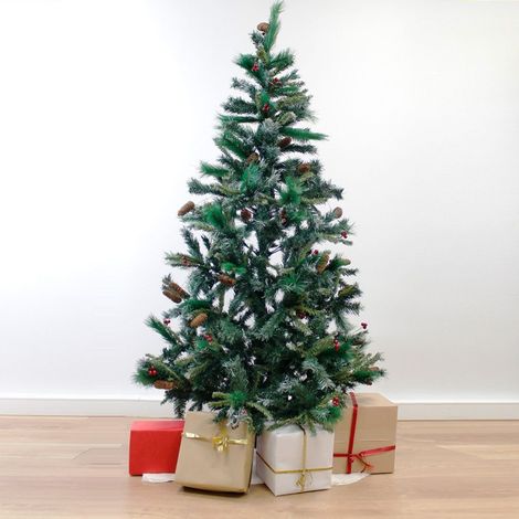 Sapin Artificiel 180cm luxe 660 têtes avec Pins et Fruits Rouges - SILUMEN