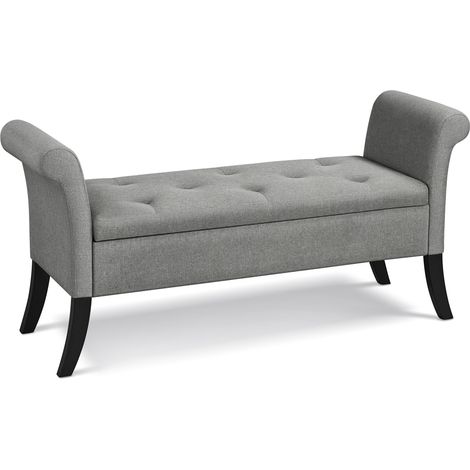 Yaheetech Cassapanca Contenitore Pouf Imbottito con Braccioli e Vano Panca Portaoggetti Poggiapiedi in Tessuto per Ingresso Chiaro Grigio