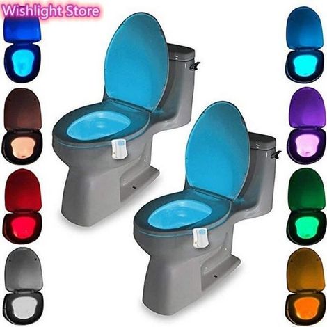 Abattant Wc,Capteur de toilette lumière LED veilleuse étanche rétro éclairage 4.5 V WC capteur de mouvement 8 couleurs lumière (1/4)