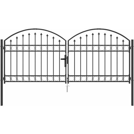 Puerta de Cerca con cerradura Gris 300 x 125 cm Acero