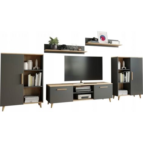 MOBILI Parete attrezzata OSLO 2 rovere artigianale/antracite SOGGIORNO Stile scandinavo (1/4)